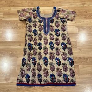 Vintage Tan Floral Beaded Embroidered Chikankari Medium
